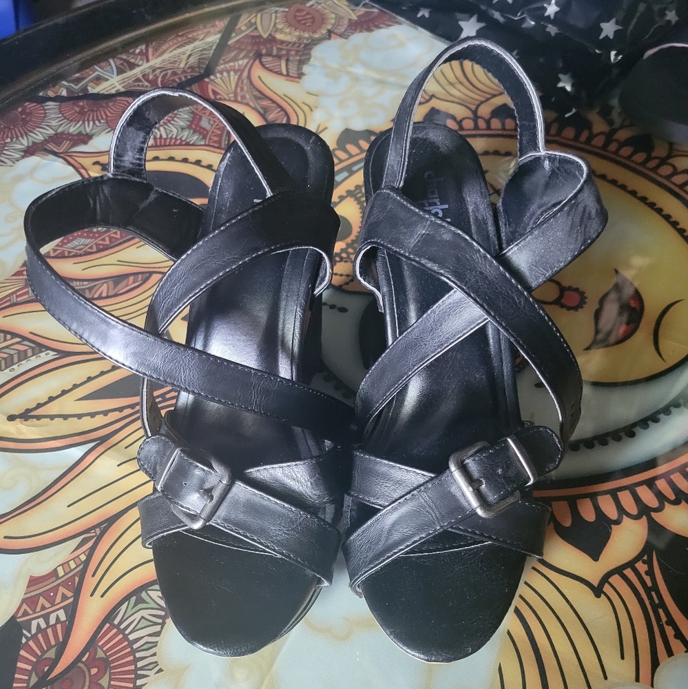 High wedge strappy heels